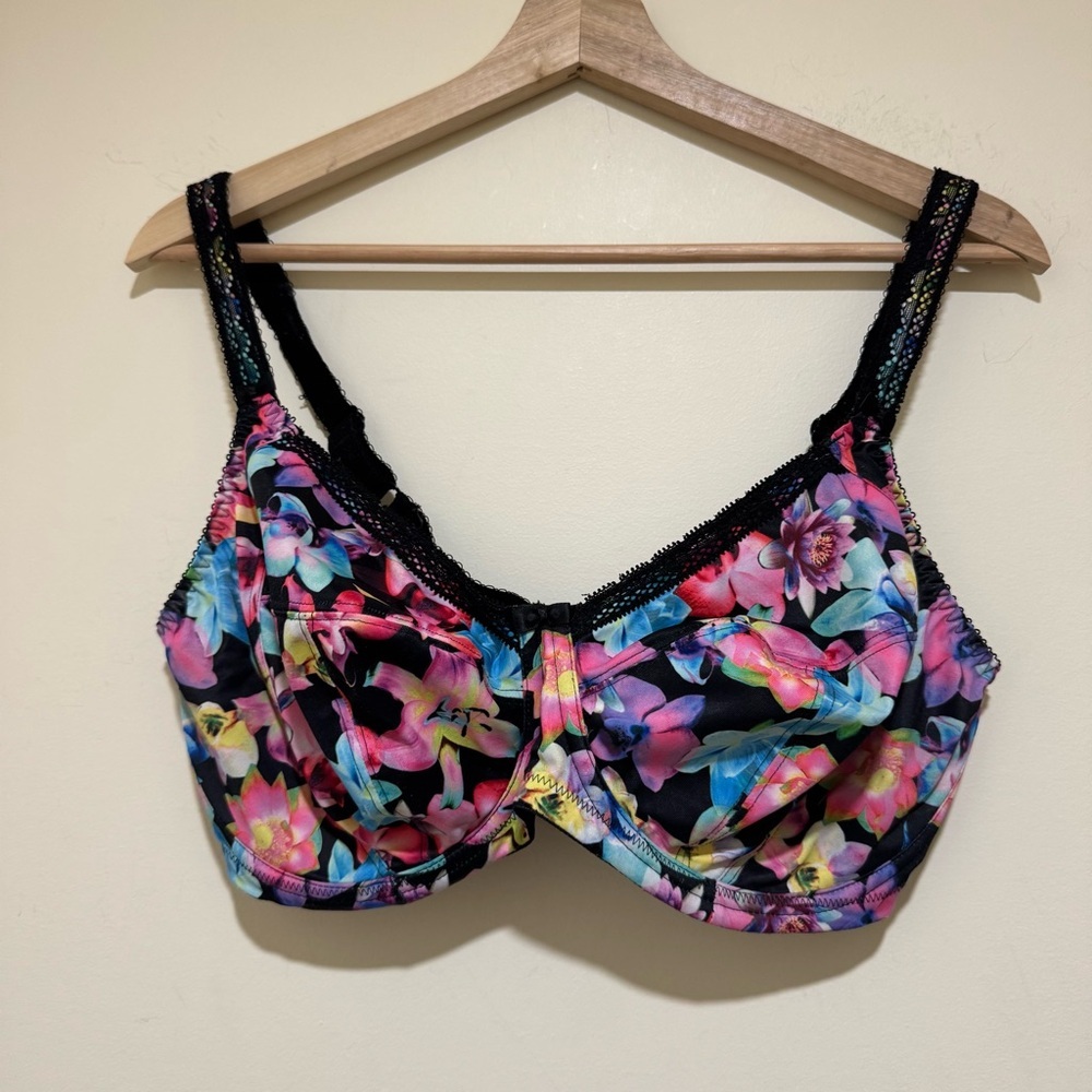 Floral Women's Bra with Black Lace Trim